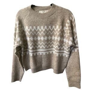 Stitch and Feather Tan Cream Sweater Crop Soft Wool Blend Sz M